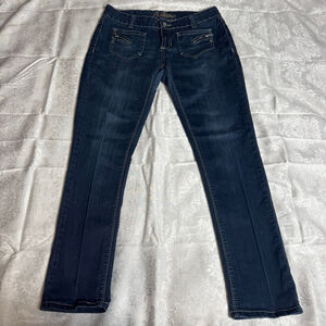 Women's Premiere Blue Straight Leg Jeans Juniors 9/10 curvy Y2K